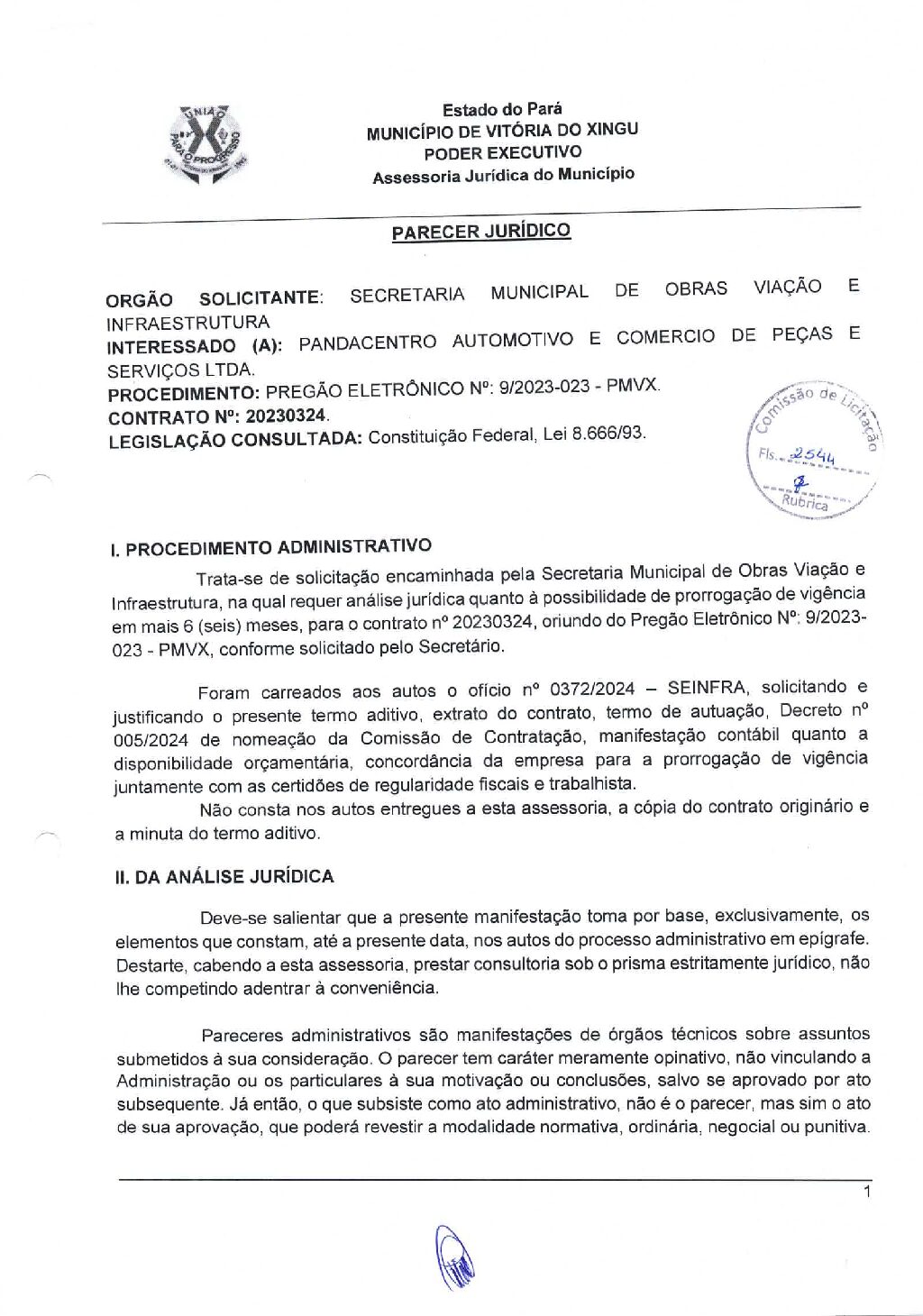 Parecer Jurídico 1º Aditivo Contrato 20230324 PANDA Prefeitura